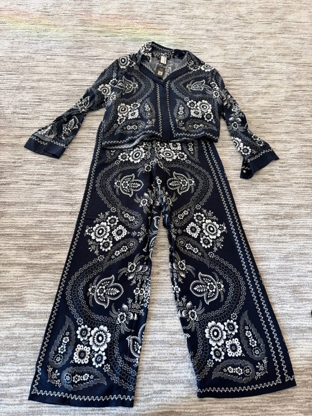 NWT Maje matching silk pants and button down shirt